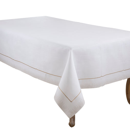 White  Embroidered Border Tablecloth  100% polyester