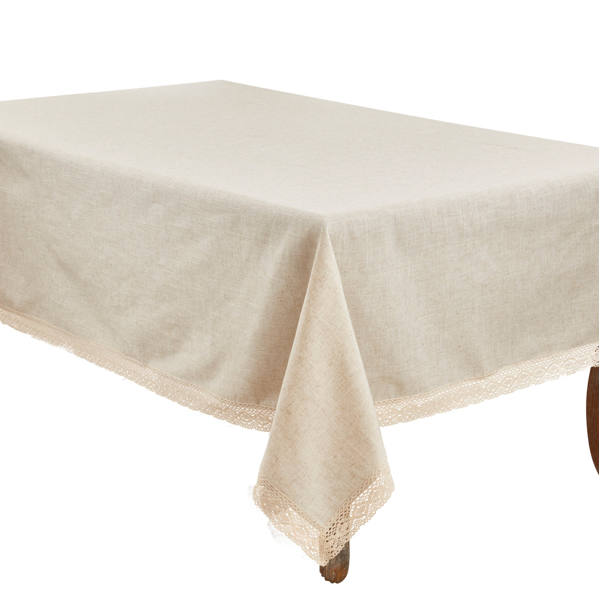 Natural Beige  Classic Lace Border Tablecloth  80% polyester - 20% linen