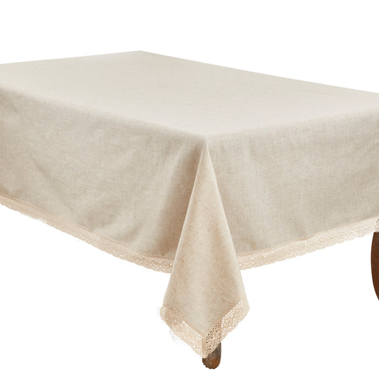 Natural Beige  Classic Lace Border Tablecloth  80% polyester - 20% linen