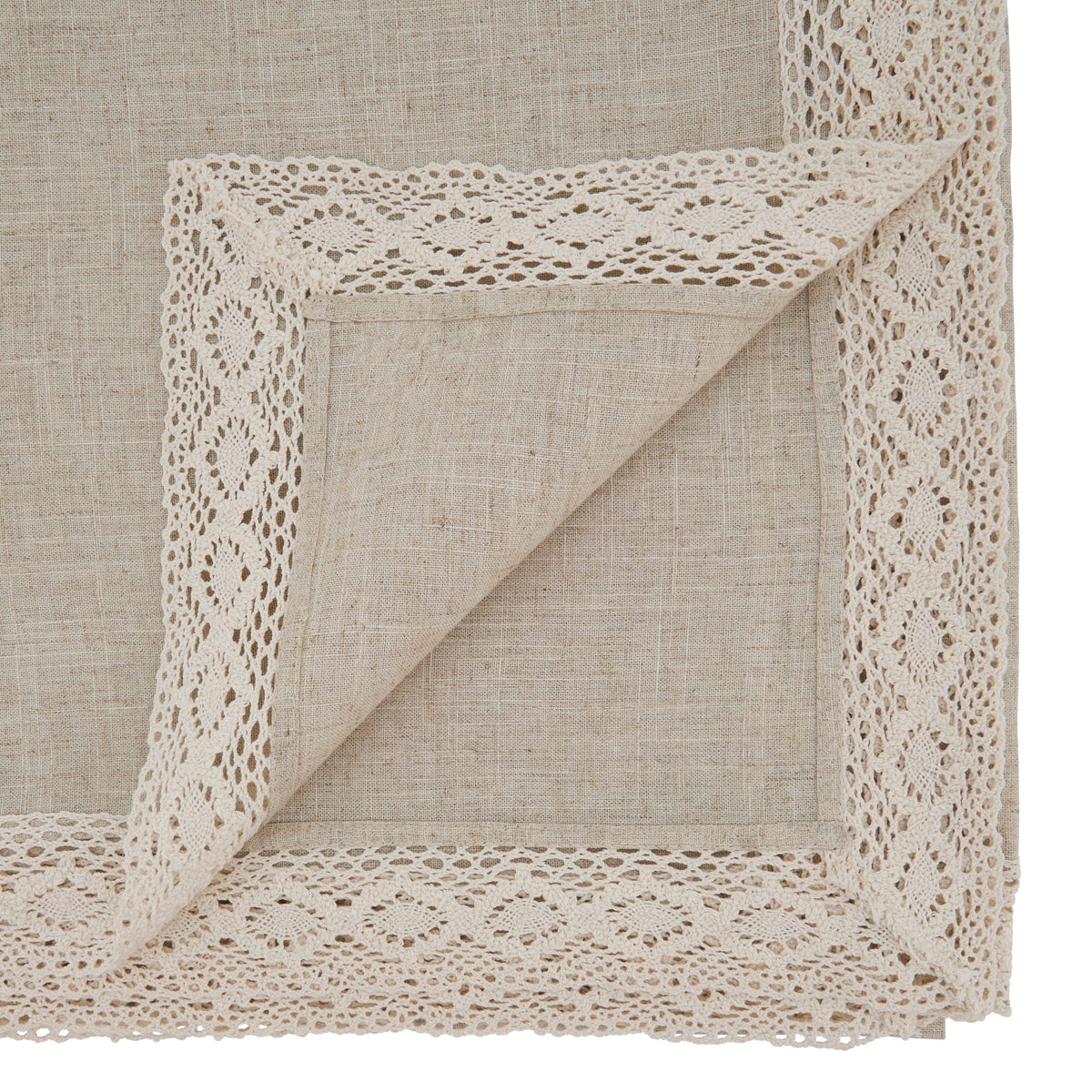 Natural Beige  Classic Lace Border Tablecloth  80% polyester - 20% linen