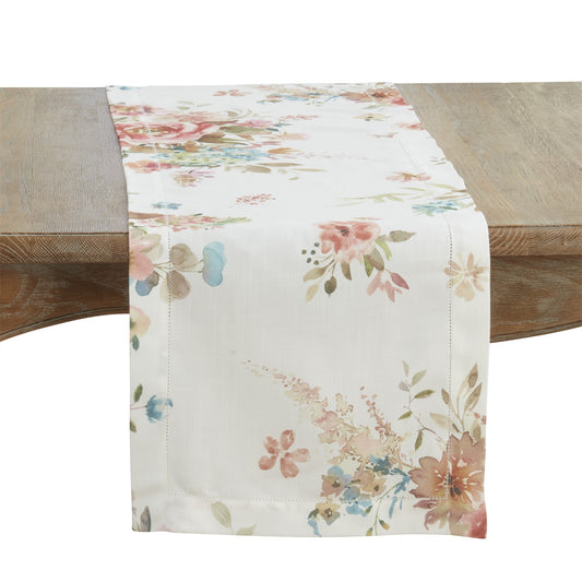 Everyday / All Season Multi Hemstitch Floral Table Runner, 100% Polyester