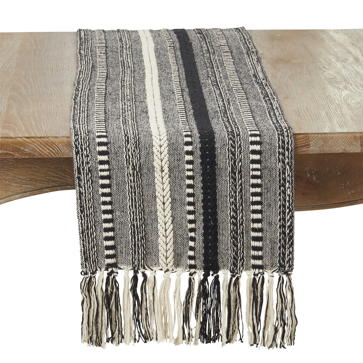 Everyday / All Season Black Braided Stripe Table Runner, 100% cotton