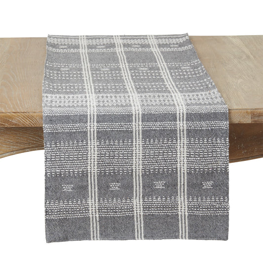 Everyday / All Season Grey Striped Woven Table Runner, 100% cotton
