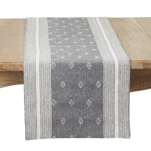 Everyday / All Season Grey Striped Diamond Woven Table Runner, 100% cotton