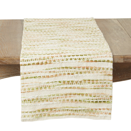 Everyday / All Season Green Striped Woven Table Runner, 100% cotton