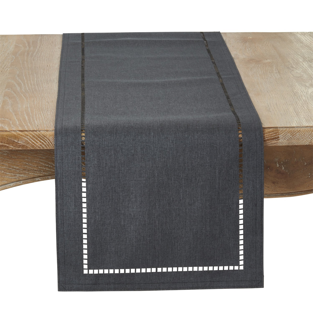 Everyday / All Season Black Laser-Cut Hemstitch Table Runner, 100% Polyester