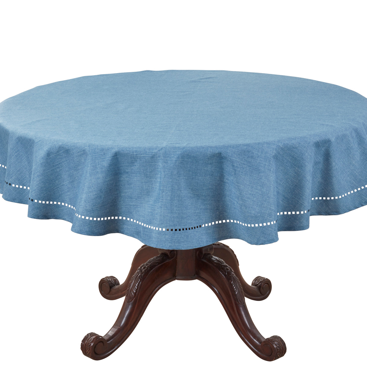 Denim Blue  Laser-Cut Hemstitch Tablecloth  100% polyester