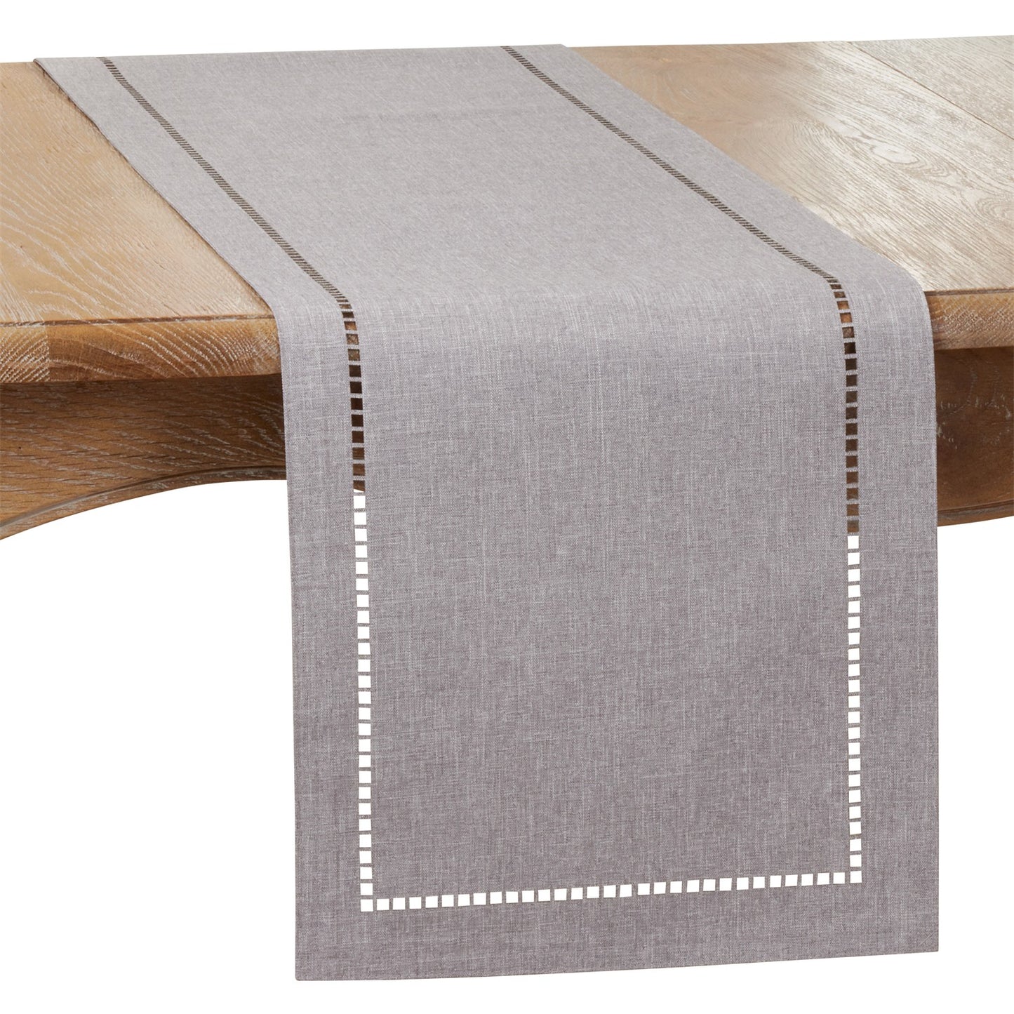 Everyday / All Season Grey Laser-Cut Hemstitch Table Runner, 100% Polyester