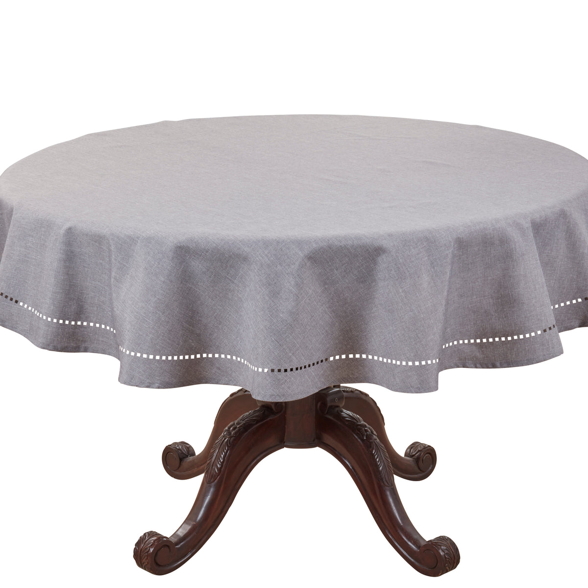 Grey  Laser-Cut Hemstitch Tablecloth  100% polyester
