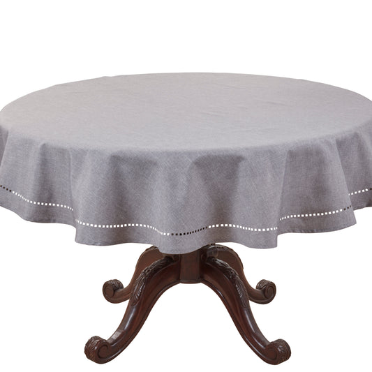Grey  Laser-Cut Hemstitch Tablecloth  100% polyester