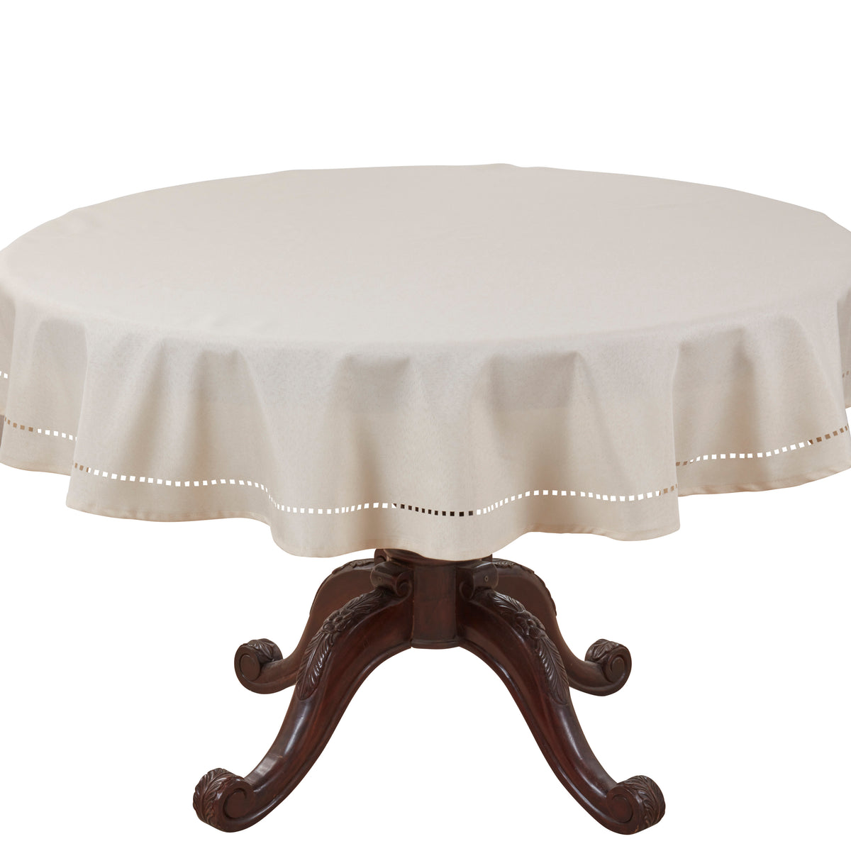 Ivory White Laser-Cut Hemstitch Tablecloth  100% polyester