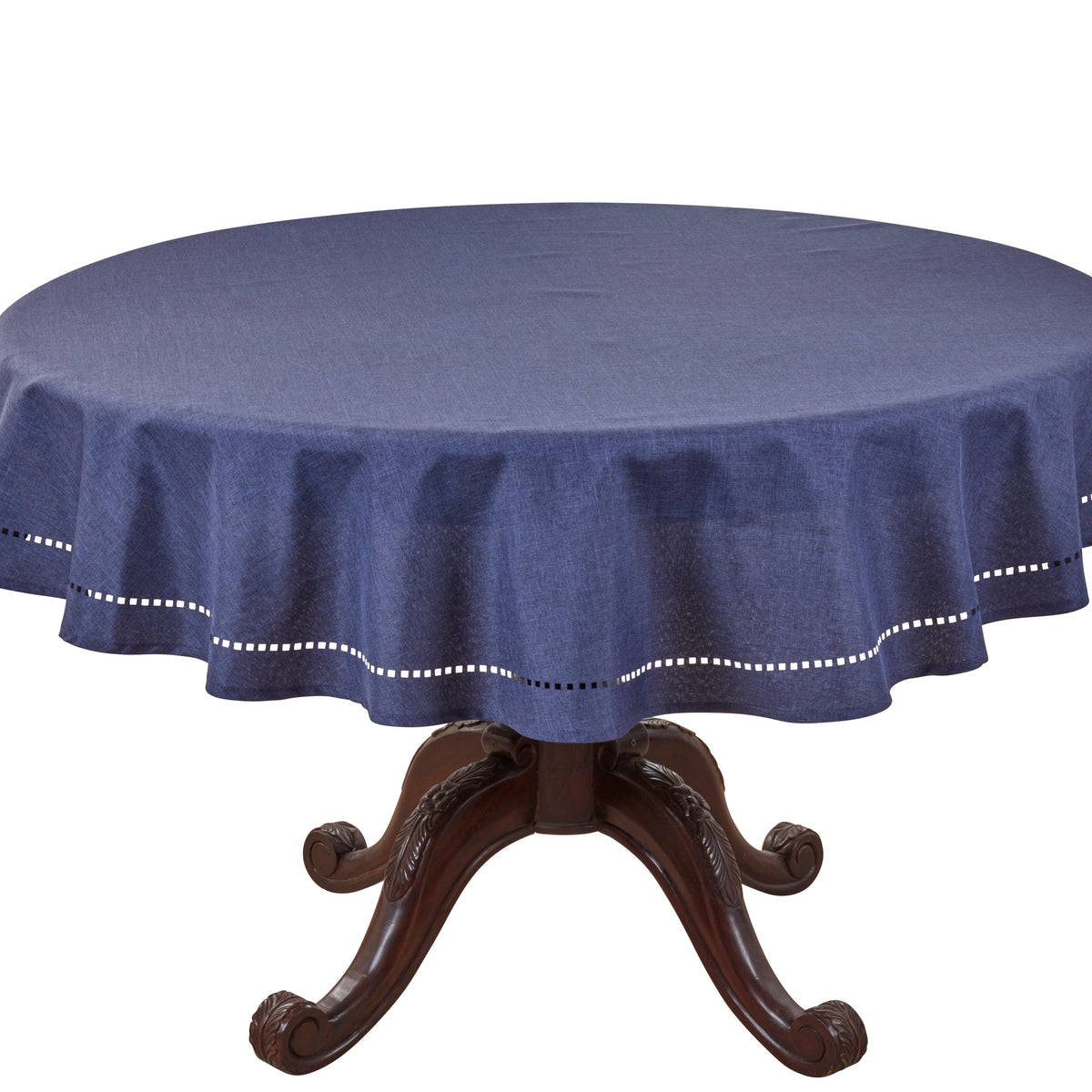 Navy Blue  Laser-Cut Hemstitch Tablecloth  100% polyester
