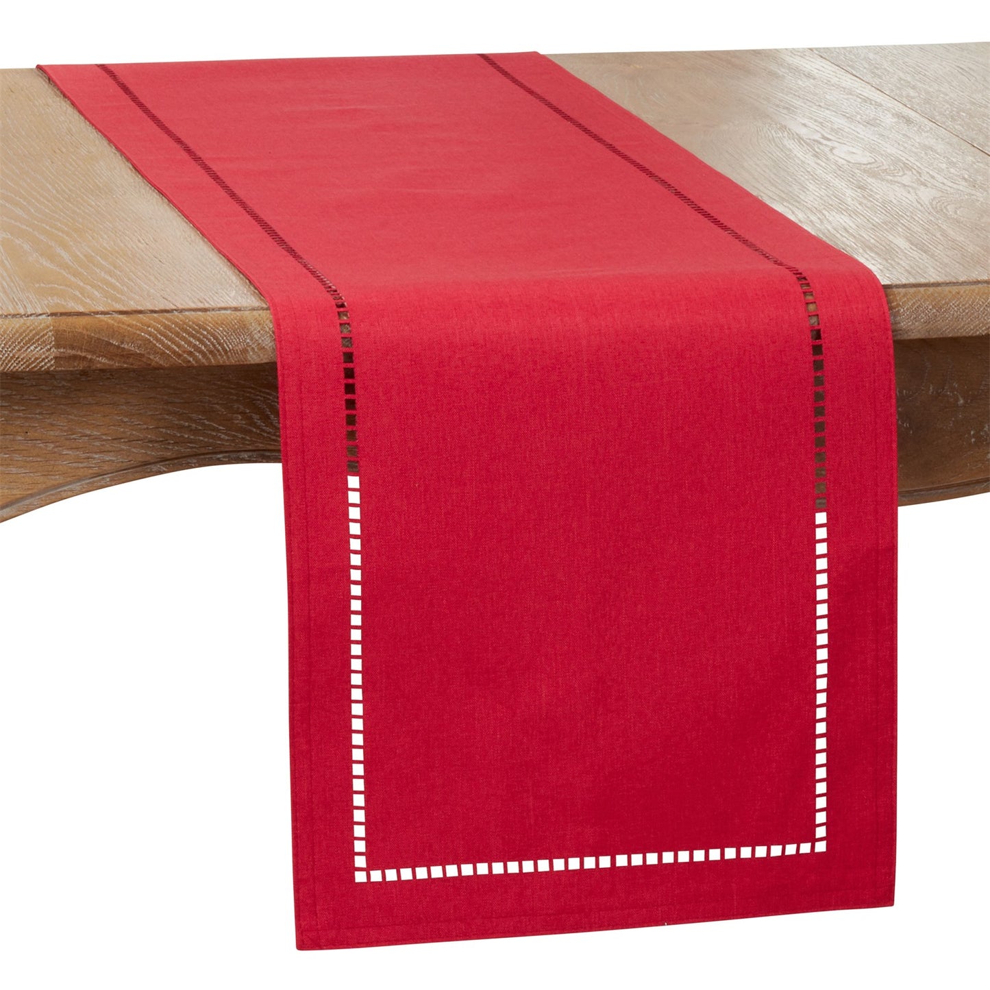 Everyday / All Season Red Laser-Cut Hemstitch Table Runner, 100% Polyester