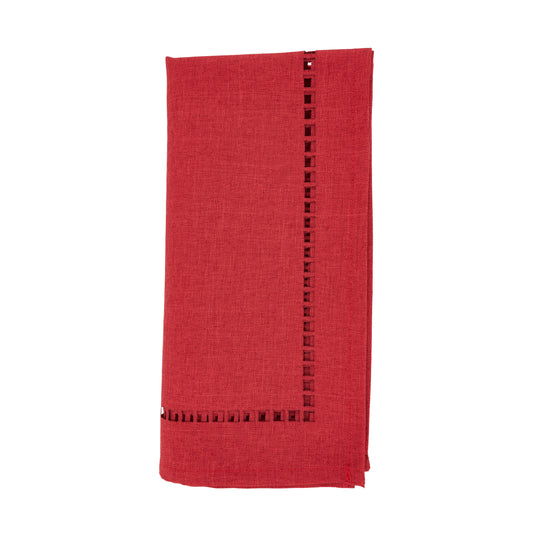 Red Laser-Cut Hemstitch Napkins 100% polyester, 20 Inch Square (4 pcs.)