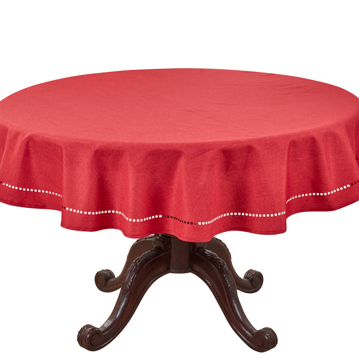 Red  Laser-Cut Hemstitch Tablecloth  100% polyester