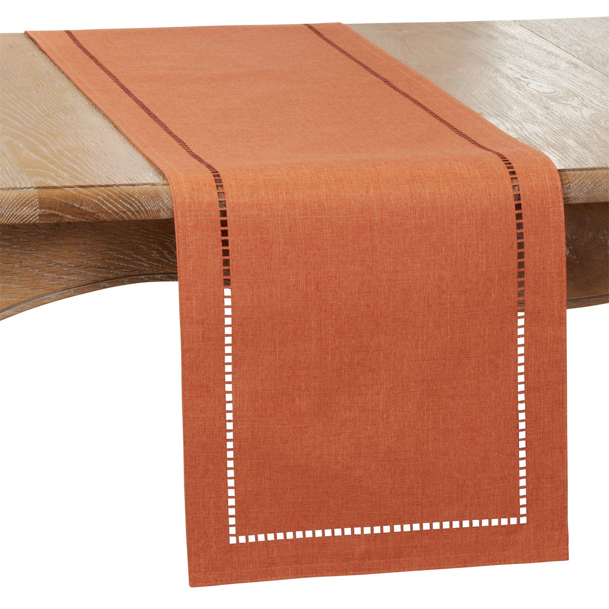 Everyday / All Season Rust Laser-Cut Hemstitch Table Runner, 100% Polyester