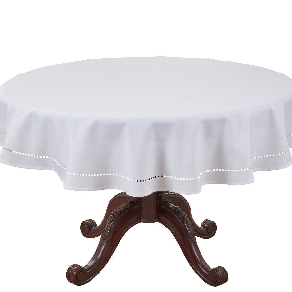 White  Laser-Cut Hemstitch Tablecloth  100% polyester