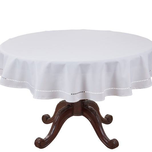 White  Laser-Cut Hemstitch Tablecloth  100% polyester