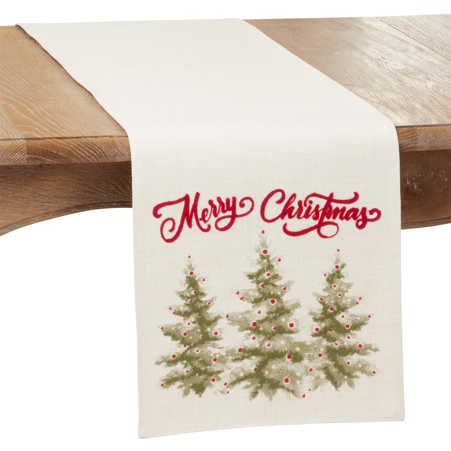 Christmas Natural Beige Merry Christmas Trees Table Runner, 100% Polyester