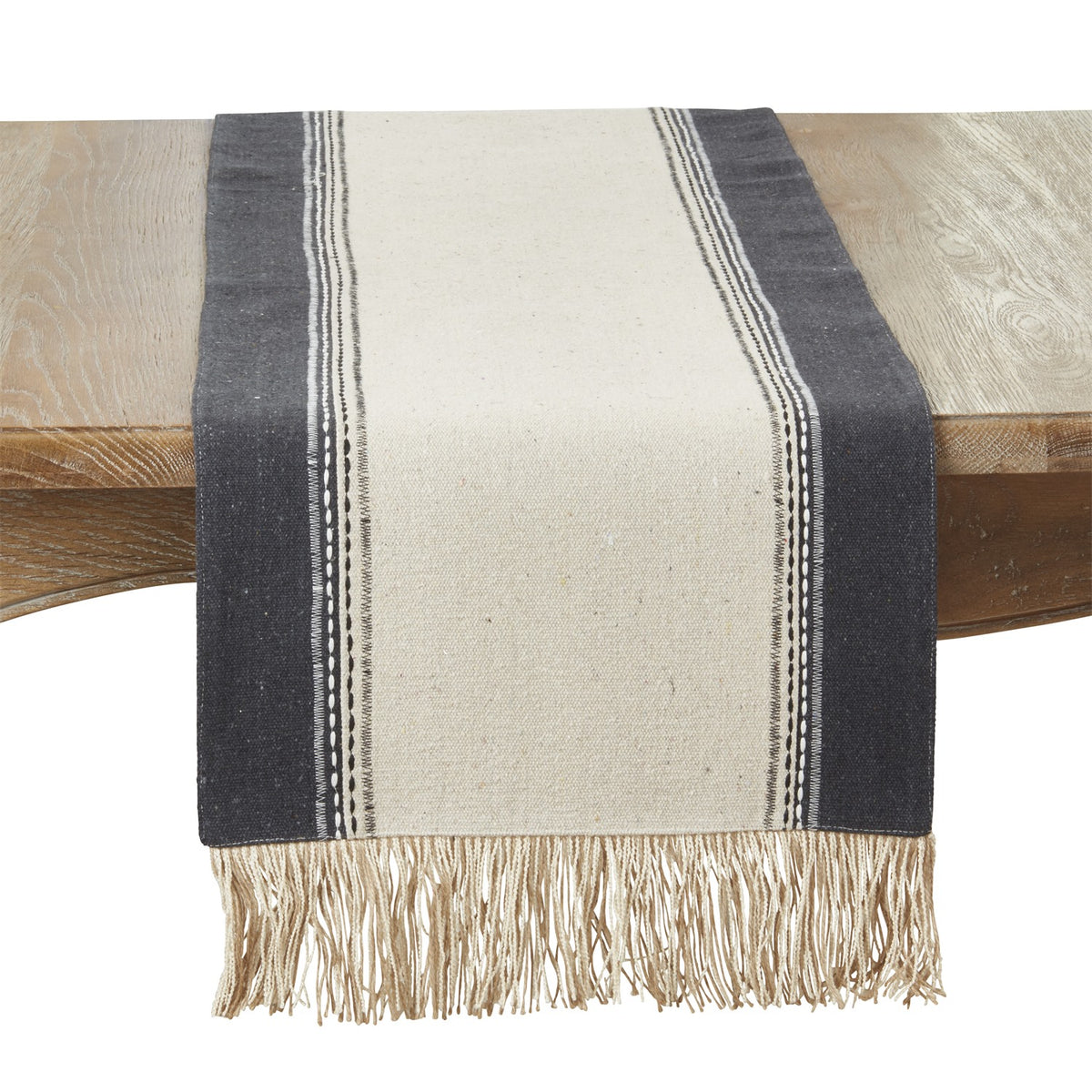 Everyday / All Season Black/Natural Banded Table Runner, 100% cotton