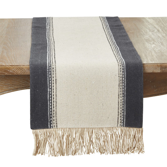 Everyday / All Season Black/Natural Banded Table Runner, 100% cotton