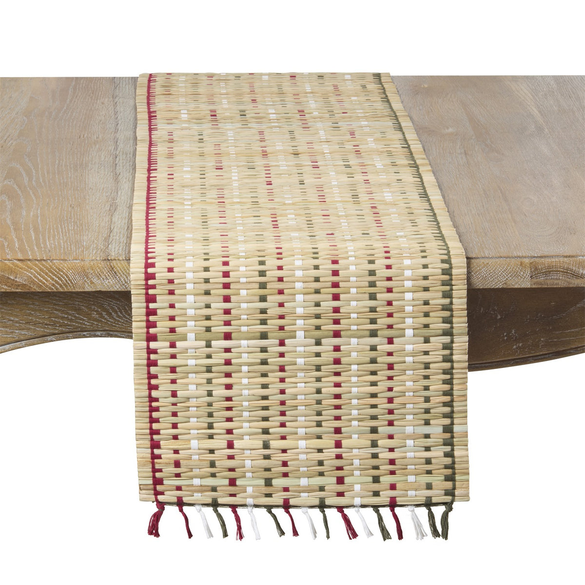 Everyday / All Season Red/Green Woven Straw Table Runner, natural straw - cotton
