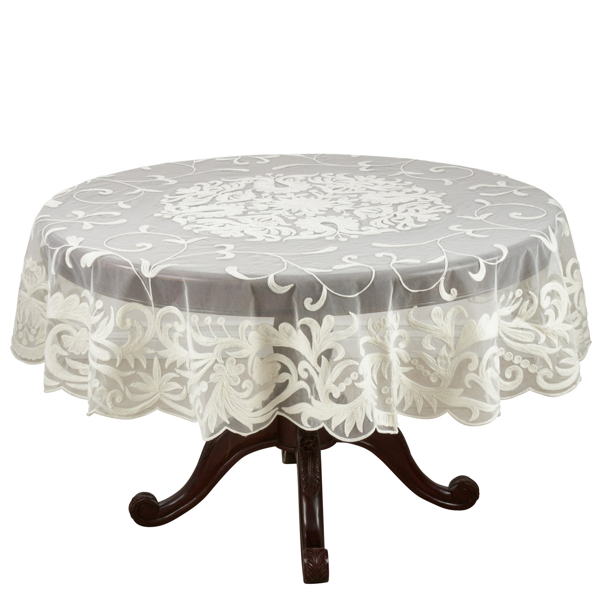 Ivory White Embroidered Tablecloth  100% Polyester