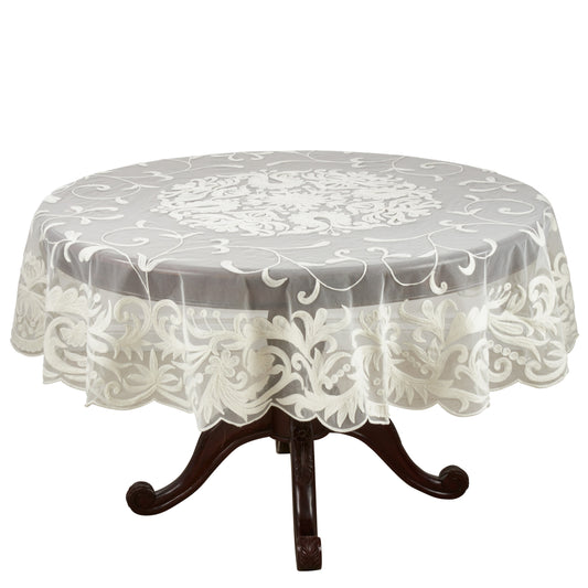 Ivory White Embroidered Tablecloth  100% Polyester