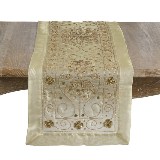 Everyday / All Season Champagne Yellow Hand Beaded Table Runner, 100% polyester