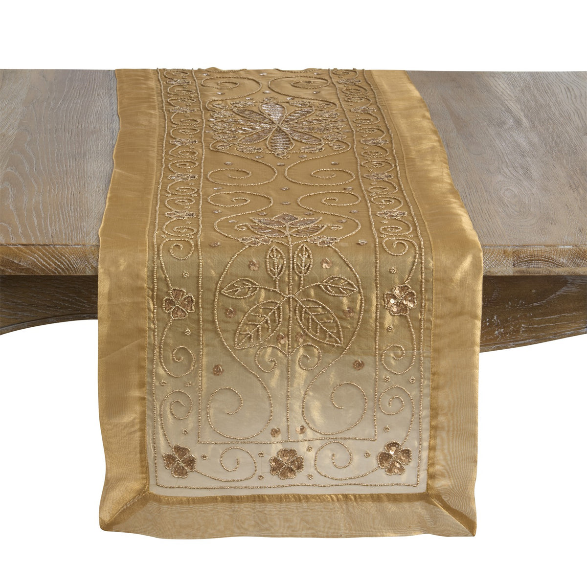 Everyday / All Season Gold Hand Beaded Table Runner, 100% polyester
