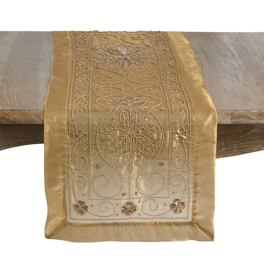Everyday / All Season Gold Hand Beaded Table Runner, 100% polyester