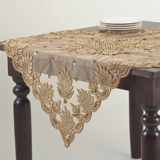 Gold  Hand Beaded Design Topper  100% polyester