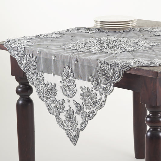 Pewter Grey  Hand Beaded Design Topper  100% polyester