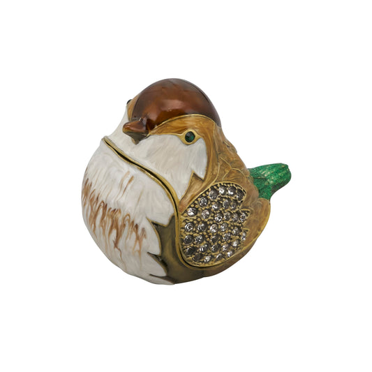 Gold-tone Bird Hinged Decorative Jeweled and Enameled Trinket Box 1" x 2"