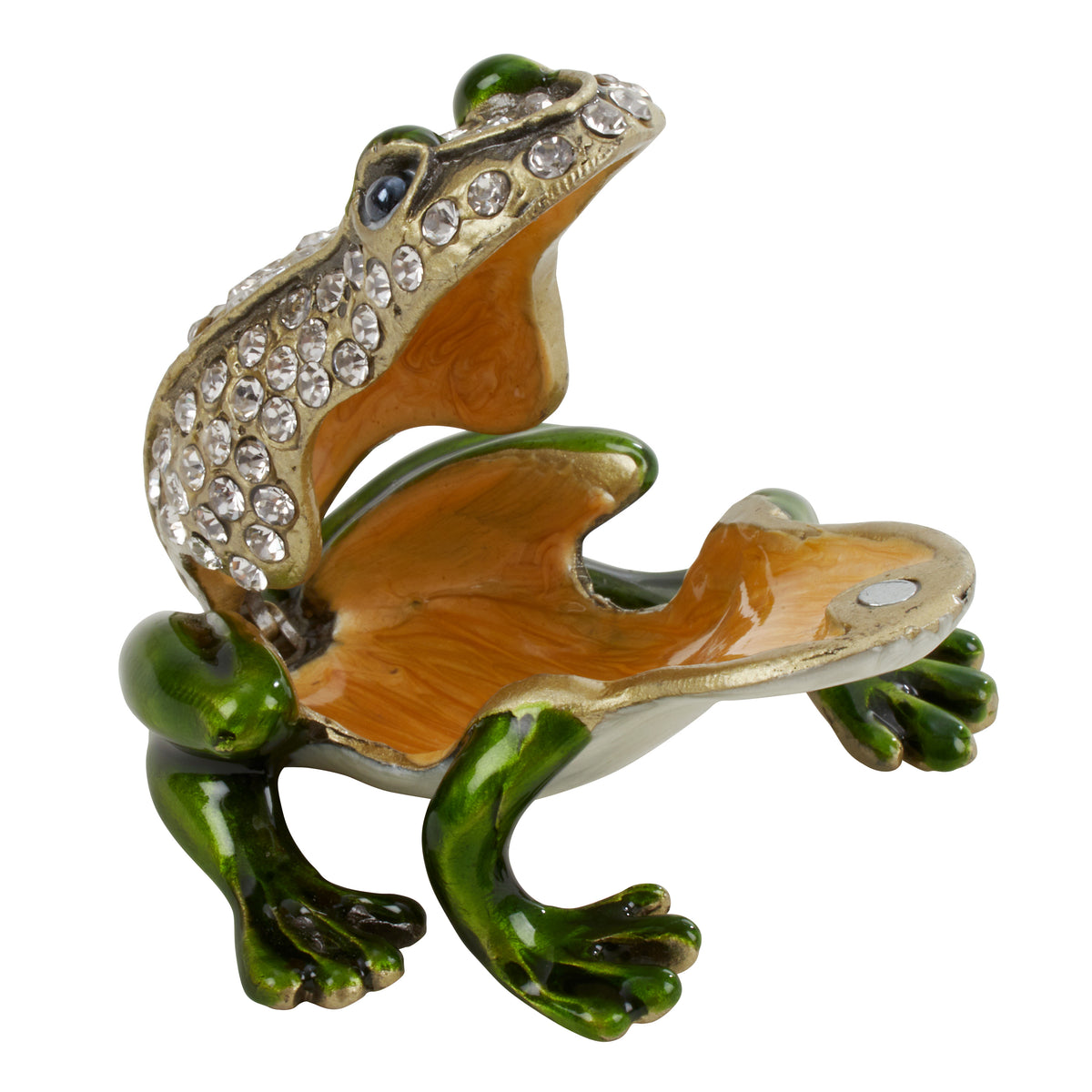 Green Frog Hinged Decorative Jeweled and Enameled Trinket Box 2.4" x 1" x 3"