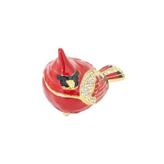 Red Cardinal Hinged Decorative Jeweled and Enameled Trinket Box 2"