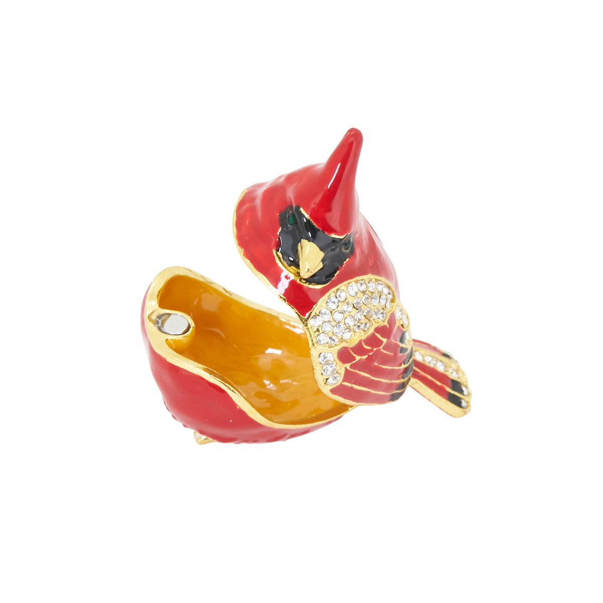 Red Cardinal Hinged Decorative Jeweled and Enameled Trinket Box 2"