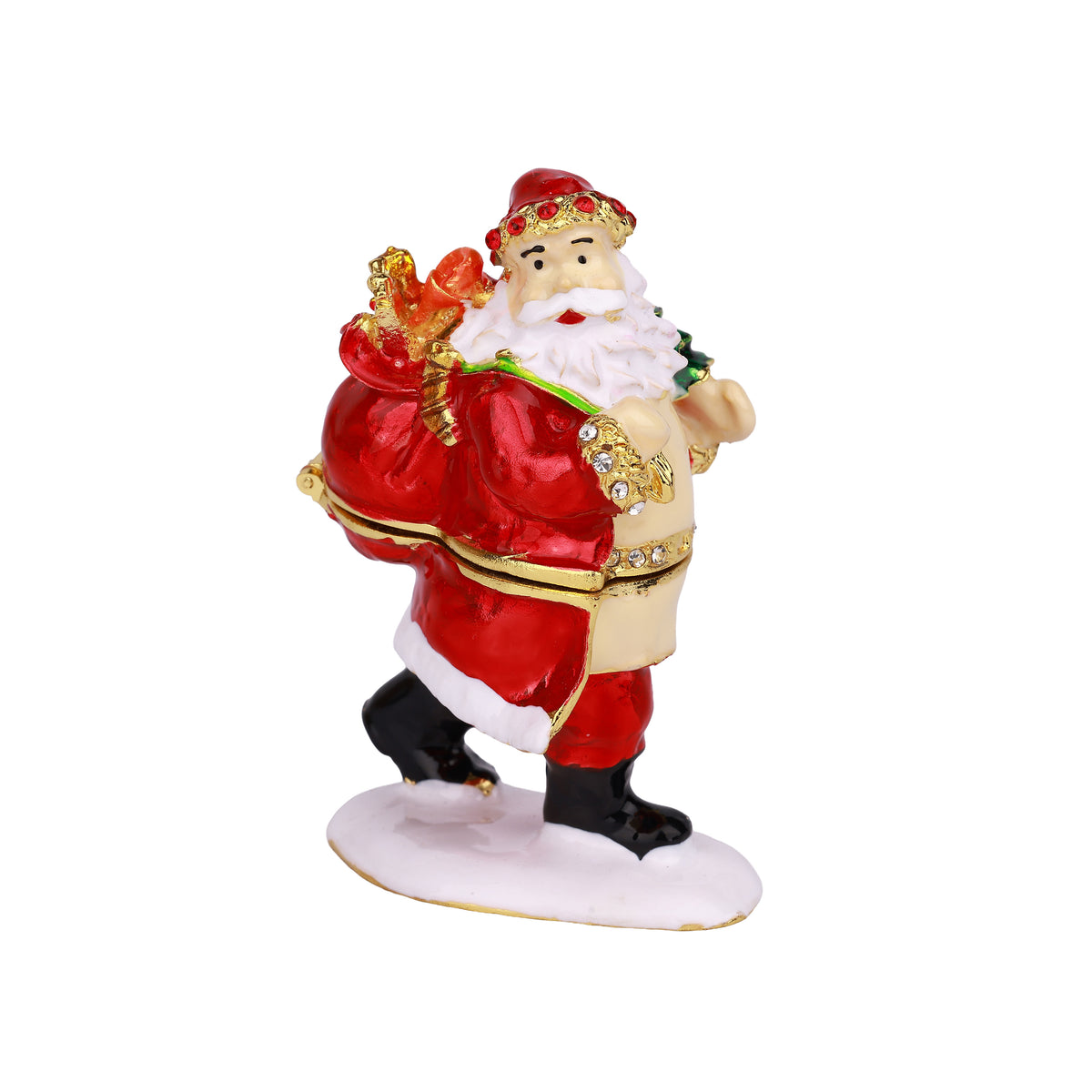 Red Santa Hinged Decorative Jeweled and Enameled Trinket Box 5" x 3" x 8"