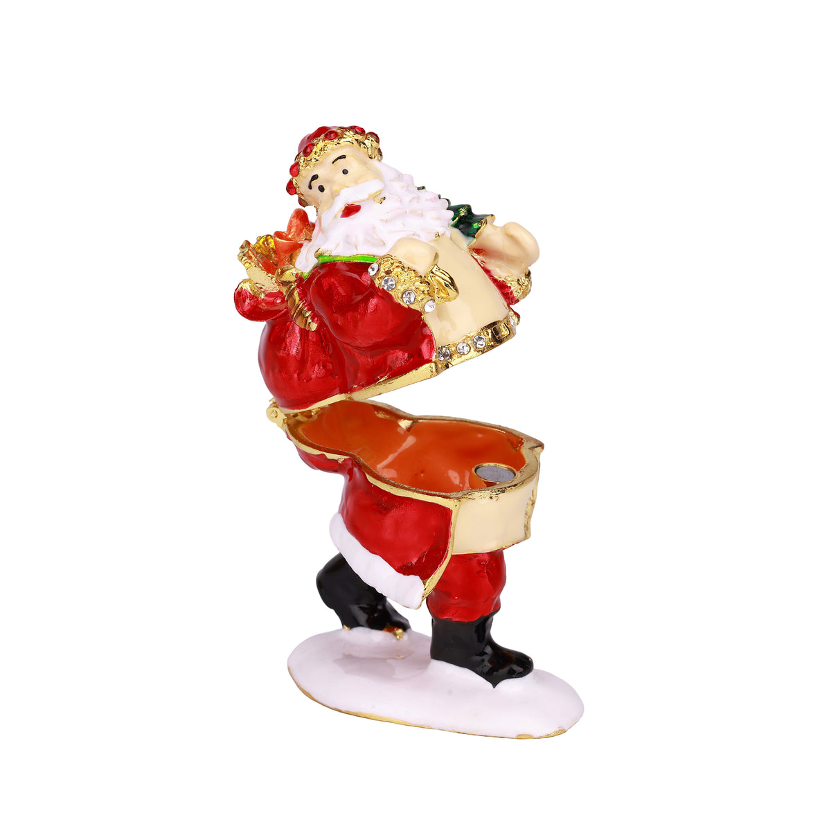 Red Santa Hinged Decorative Jeweled and Enameled Trinket Box 5" x 3" x 8"