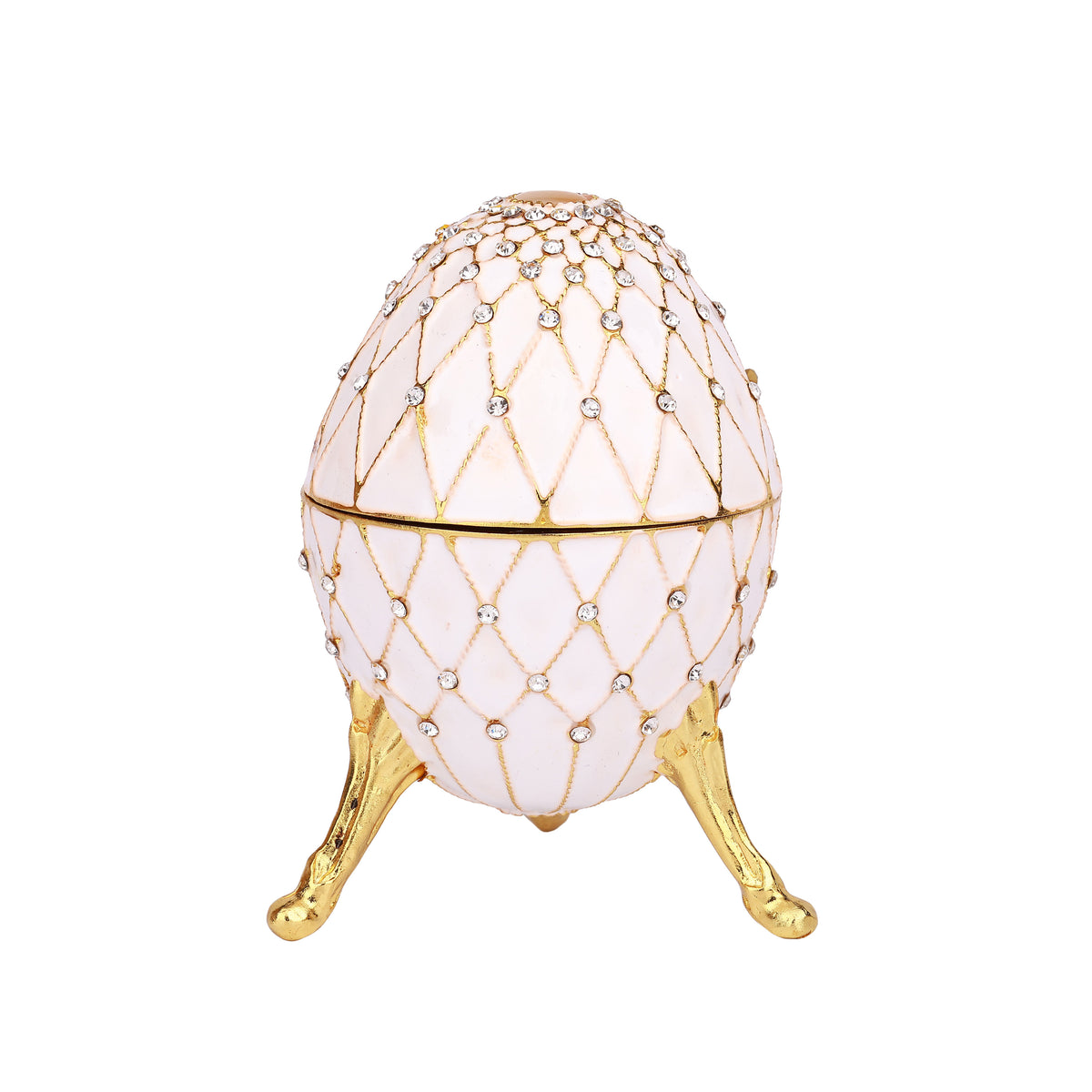 Ivory Color Decorative Jeweled and Enameled Egg Hinged Trinket Box 8" x 8" x 12"
