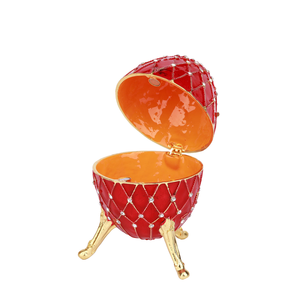 Red Decorative Jeweled and Enameled Egg Hinged Trinket Box 8" x 8" x 12"