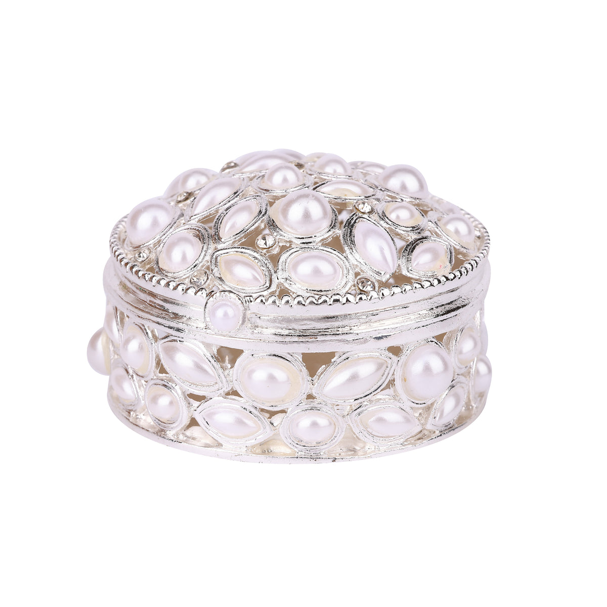 Ivory Color Pearl Hinged Decorative Jeweled Faux Pearl Trinket Box 8" x 8" x 5"