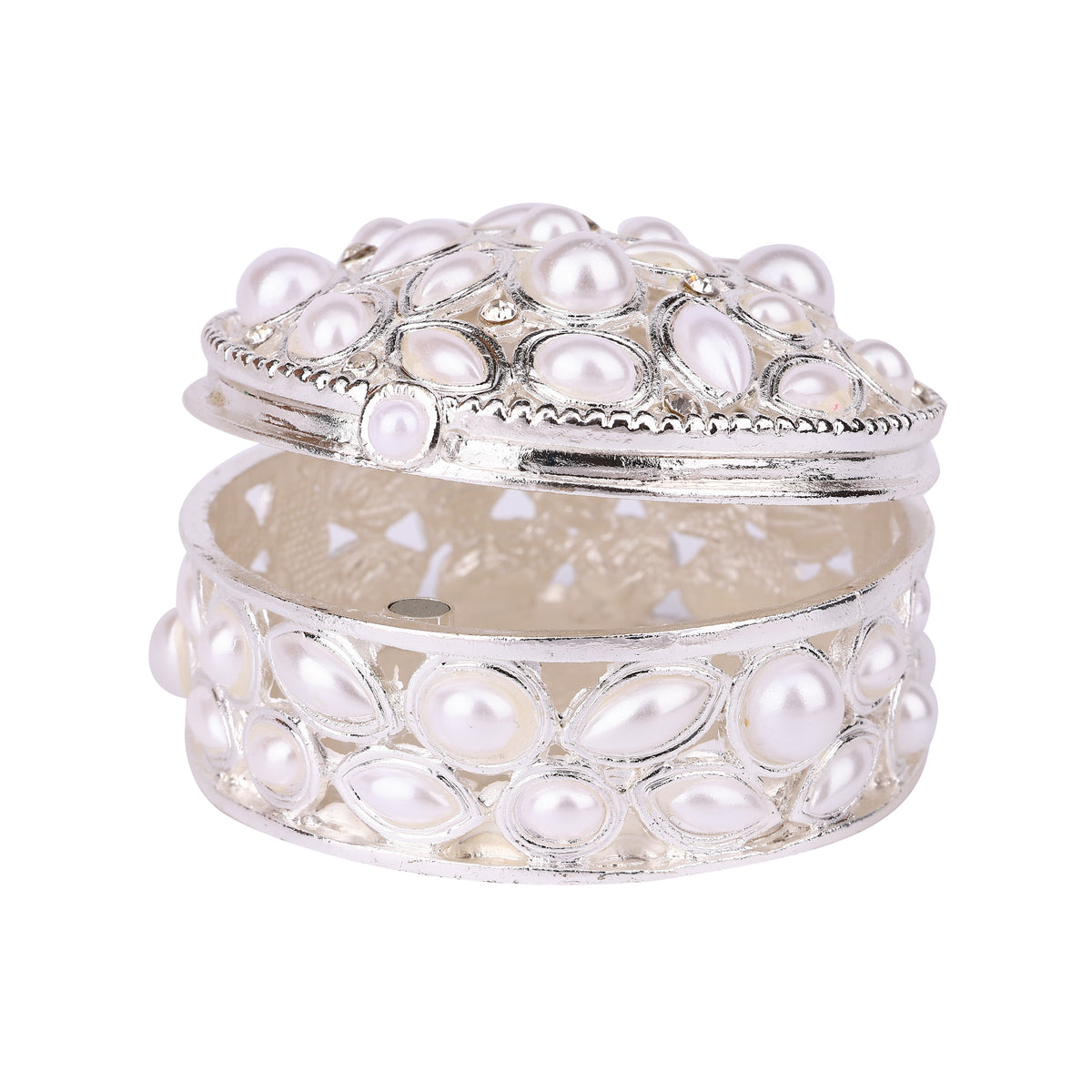 Ivory Color Pearl Hinged Decorative Jeweled Faux Pearl Trinket Box 8" x 8" x 5"