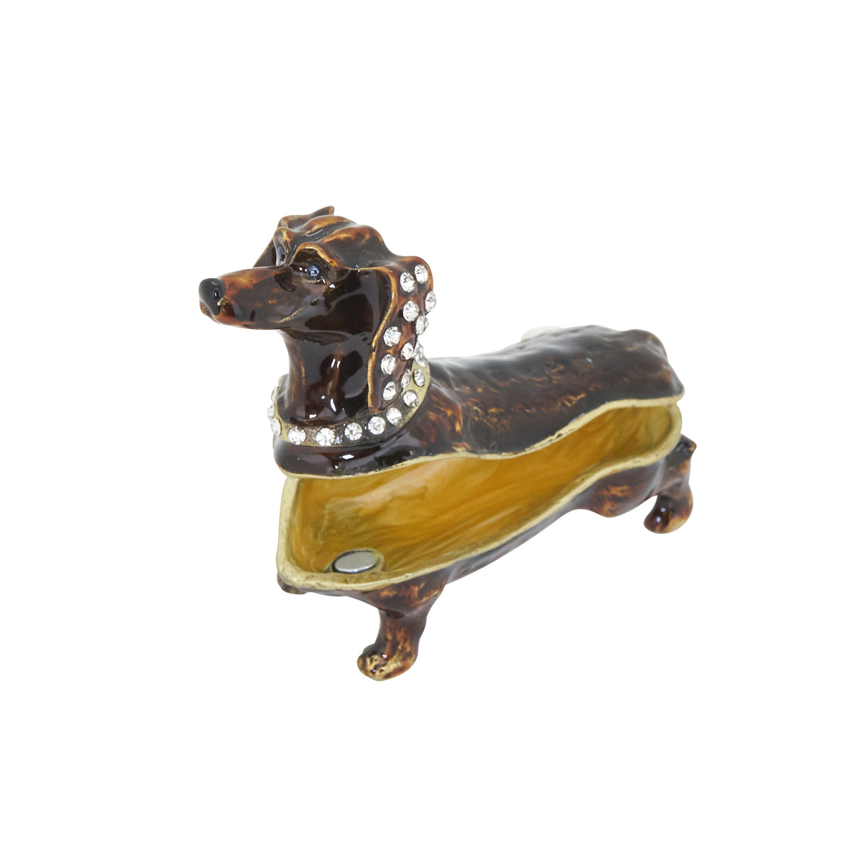 Red Dachshund Hinged Decorative Jeweled and Enameled Trinket Box 3" x 2"
