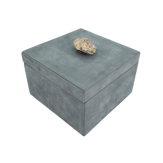 Slate Leather Hinged Decorative Box with Semi Precious Stone Knob 8" x 8" x 5"