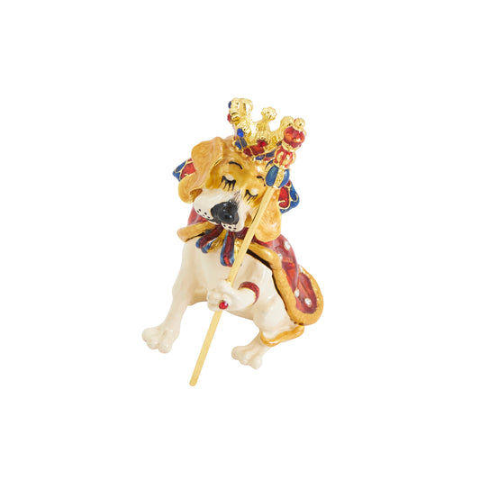 Tan & Ivory King Dog Hinged Decorative Jeweled and Enameled Trinket Box 3" x 4"