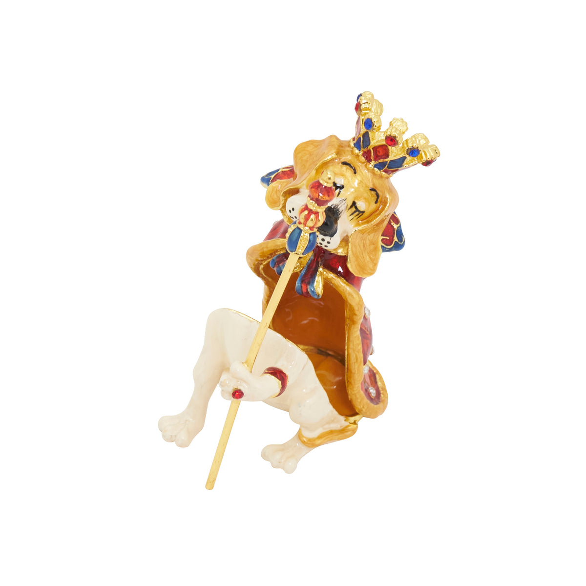 Tan & Ivory King Dog Hinged Decorative Jeweled and Enameled Trinket Box 3" x 4"