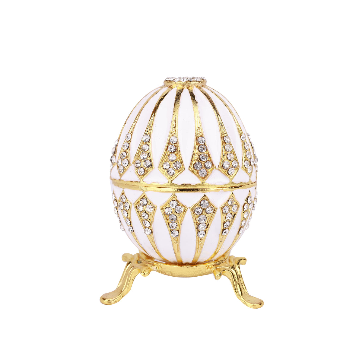 Ivory Color Decorative Jeweled and Enameled Egg Hinged Trinket Box 4" x 4" x 8"