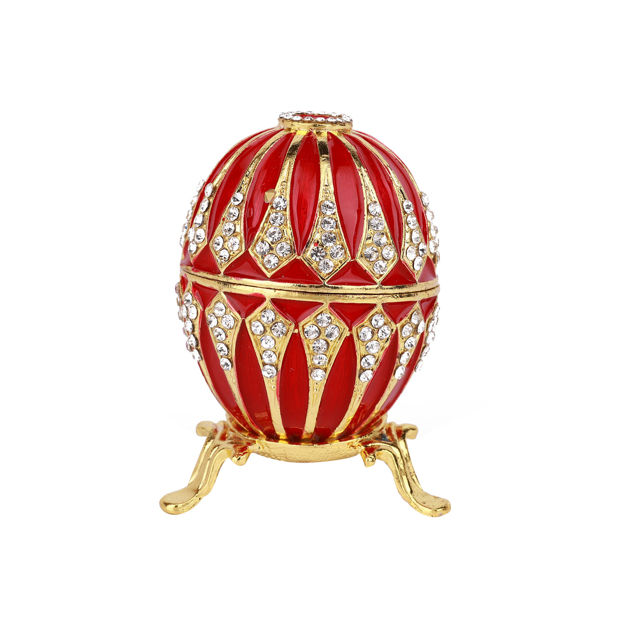 Red Decorative Jeweled and Enameled Egg Hinged Trinket Box 4" x 4" x 8"