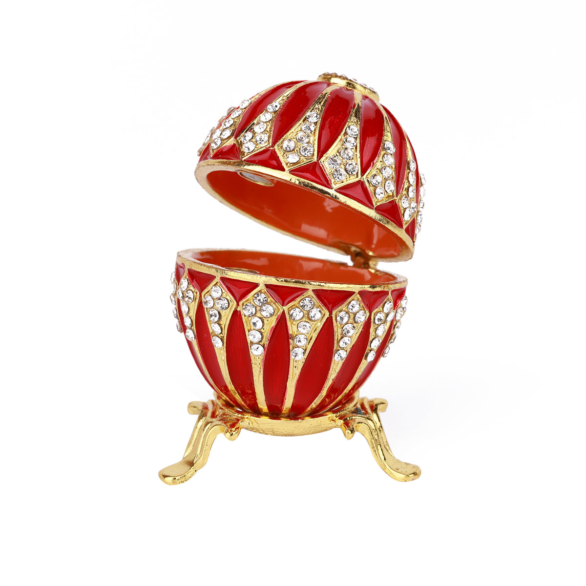 Red Decorative Jeweled and Enameled Egg Hinged Trinket Box 4" x 4" x 8"